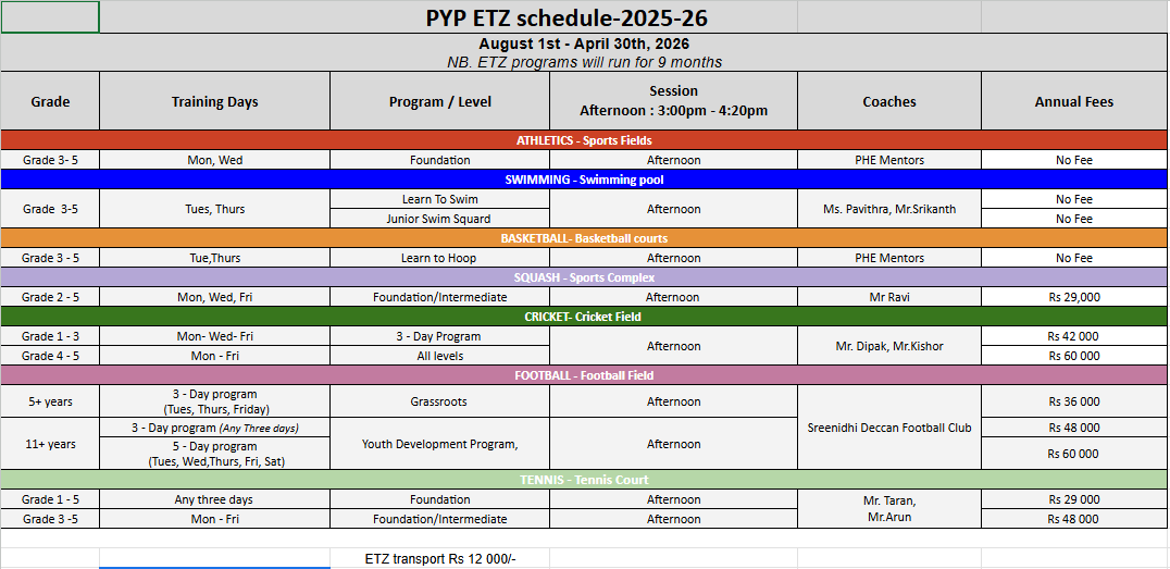 PYP-schedule