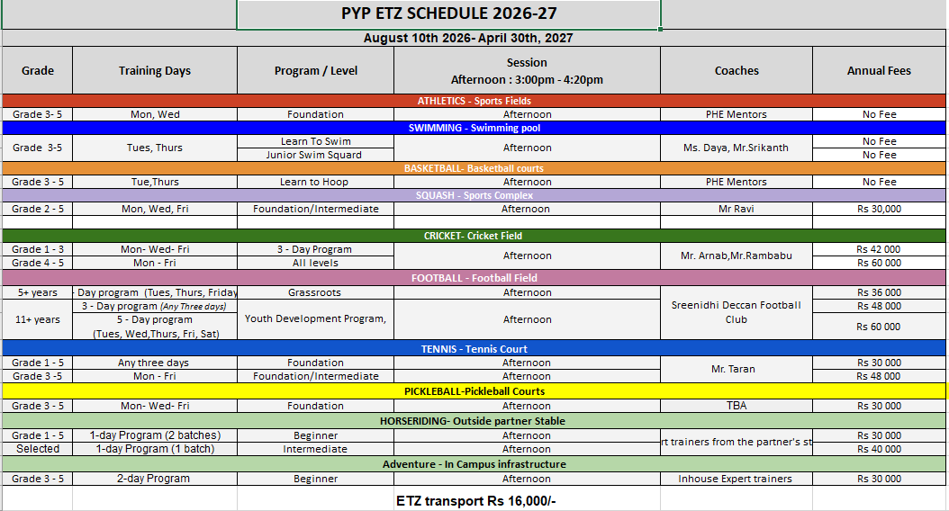 PYP-ETZ-Program PYP-schedule